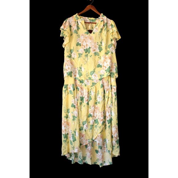 NWT Laura Ashley Yellow Floral Wrap Midi Skirt and Top Set Size Large summery - Picture 1 of 8